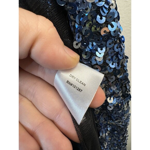 Alexia Admor dressy Blue Silver Ombré sequined DUSTER wrap Jacket cardigan Large - Picture 9 of 15